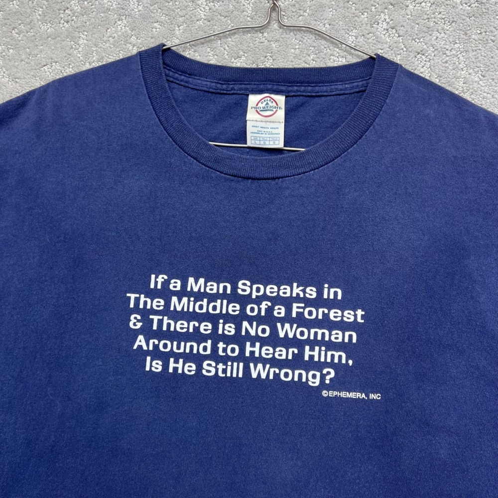 VINTAGE Y2k Funny Sarcastic Quote T-Shirt Mens L Navy Blue Faded Man Women
